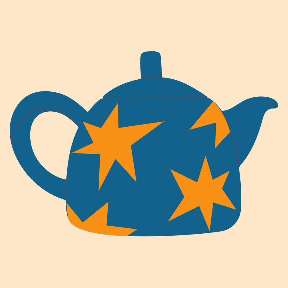 Cute teapot in cartoon doodle flat style. Element for design, posters, fabric patterns, kitchen decor, cafe, dining room, logo vector