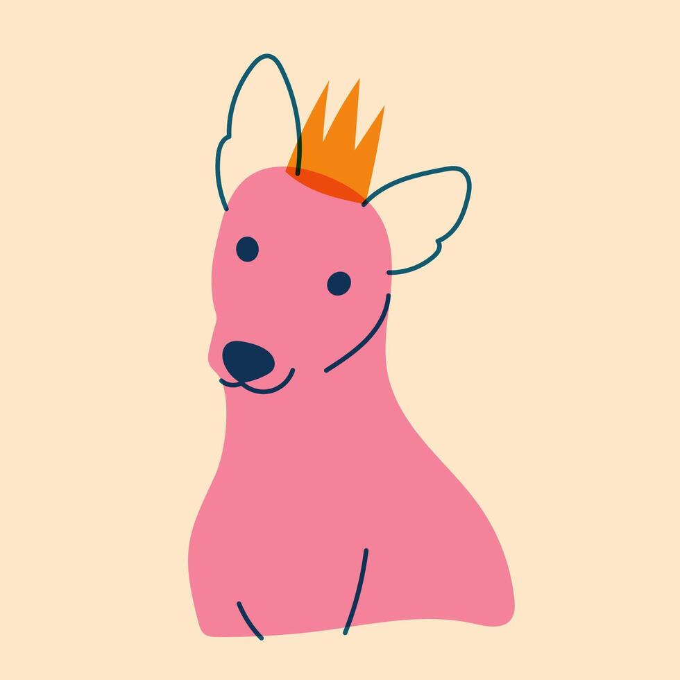 Dog, puppy in crown. Avatar, badge, poster, logo templates, print. illustration in a minimalist style with Riso print effect. Flat cartoon style vector