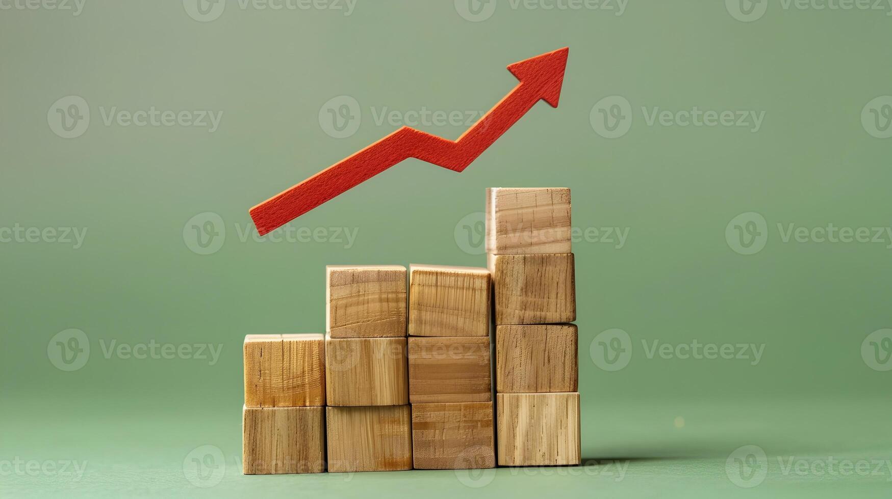 Wooden Blocks Forming Bar Chart and Upward Arrow Symbolizing Positive Business Trends photo