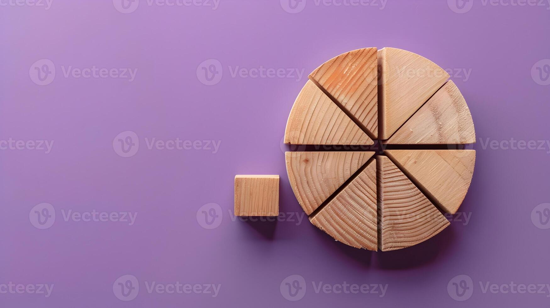 Wooden Blocks With Pie Chart Segments on a Purple Background Illustrating Financial Distribution for Investment Analysis photo
