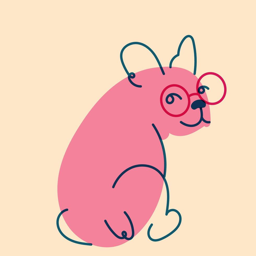 Dog, puppy in glasses. Avatar, badge, poster, logo templates, print. illustration in a minimalist style with Riso print effect. Flat cartoon style vector