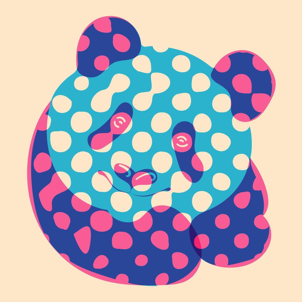 Panda. Avatar, badge, poster, logo templates, print. illustration in a minimalist style with Riso print effect. Flat cartoon style vector