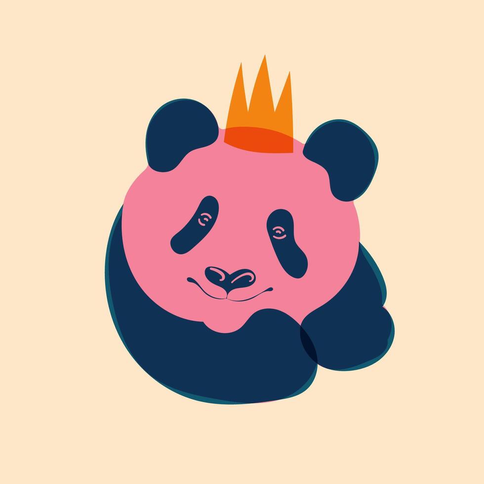 Panda in a crown. Avatar, badge, poster, logo templates, print. illustration in a minimalist style with Riso print effect. Flat cartoon style vector