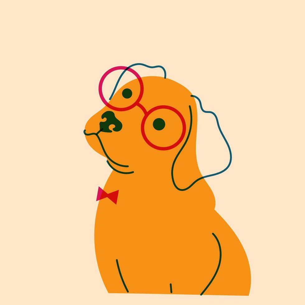 Dog, puppy in glasses. Avatar, badge, poster, logo templates, print. illustration in a minimalist style with Riso print effect. Flat cartoon style vector