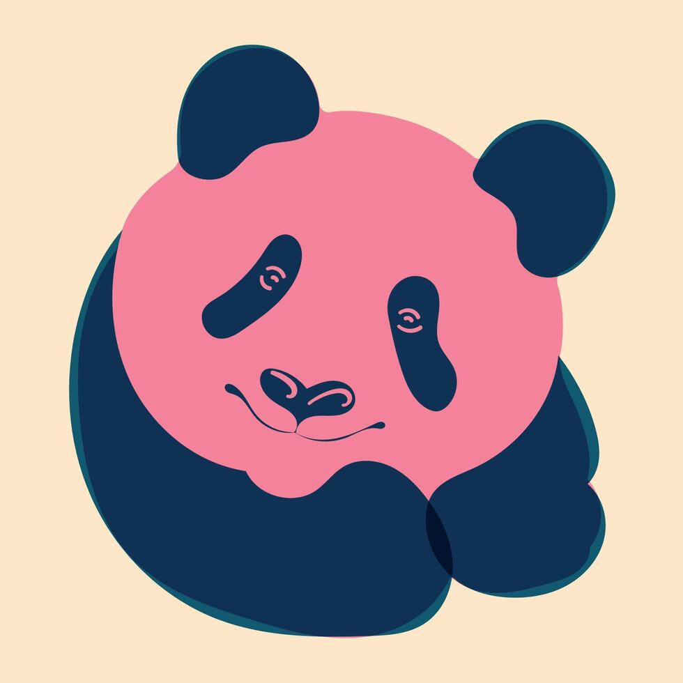 Panda. Avatar, badge, poster, logo templates, print. illustration in a minimalist style with Riso print effect. Flat cartoon style vector