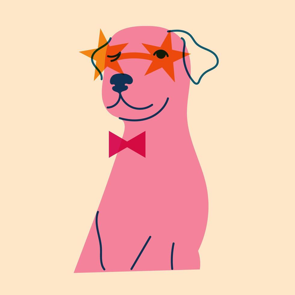 Dog, puppy in glasses. Avatar, badge, poster, logo templates, print. illustration in a minimalist style with Riso print effect. Flat cartoon style vector