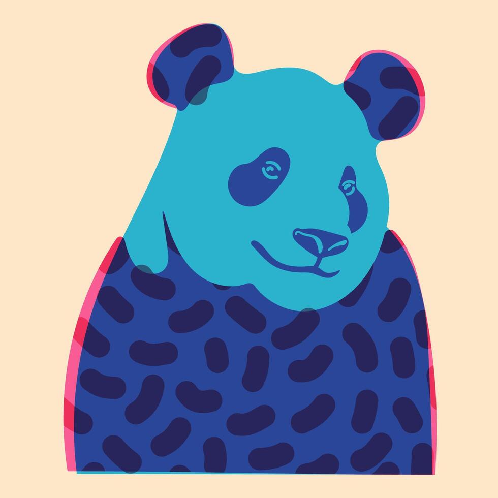 Panda. Avatar, badge, poster, logo templates, print. illustration in a minimalist style with Riso print effect. Flat cartoon style vector