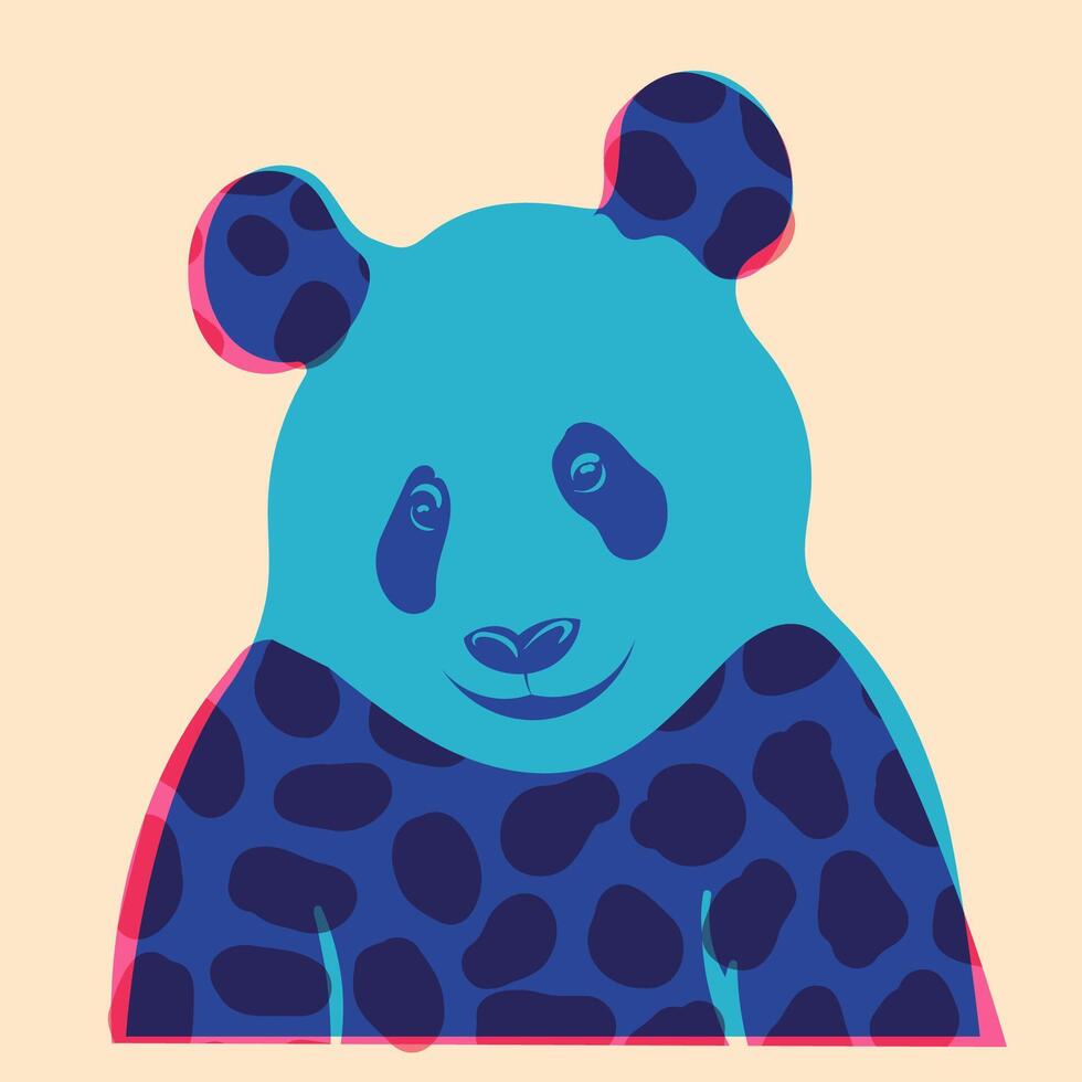 Panda. Avatar, badge, poster, logo templates, print. illustration in a minimalist style with Riso print effect. Flat cartoon style vector