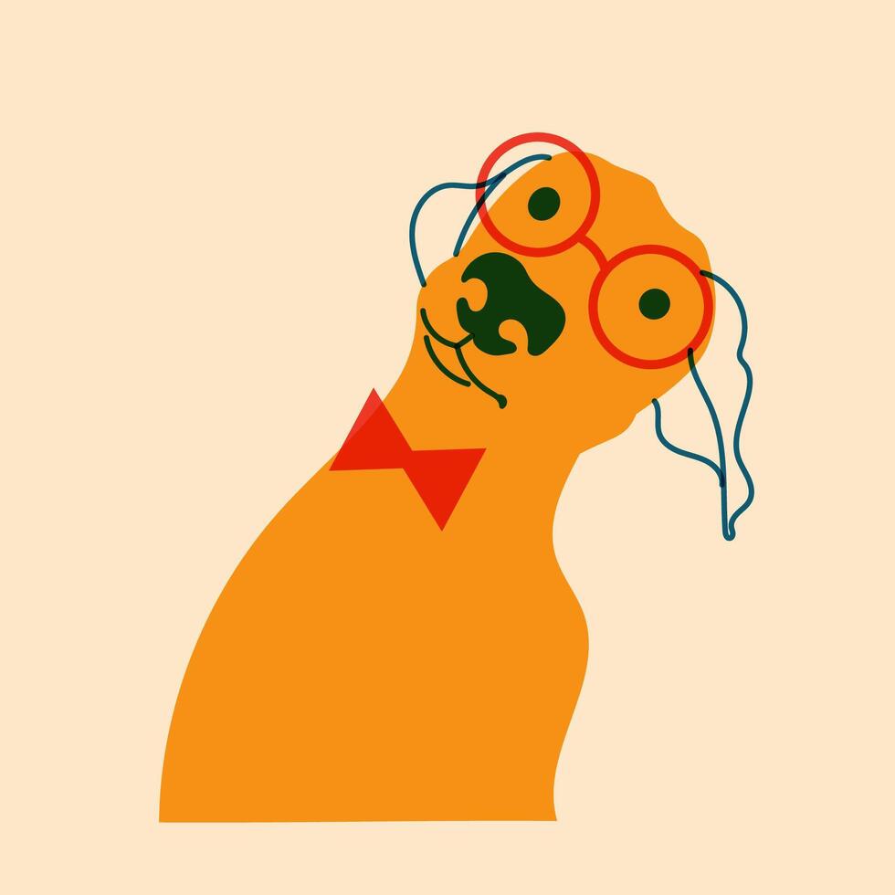 Dog, puppy in glasses. Avatar, badge, poster, logo templates, print. illustration in a minimalist style with Riso print effect. Flat cartoon style vector