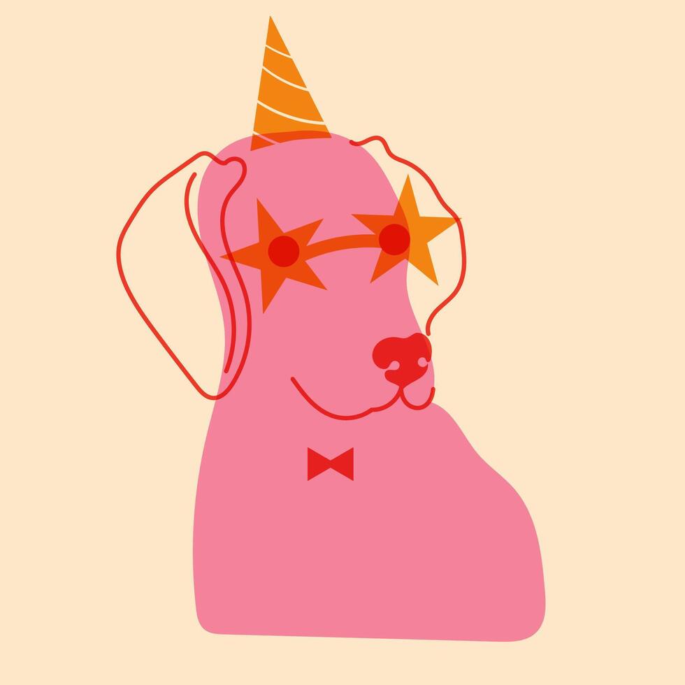 Dog, puppy in glasses. Avatar, badge, poster, logo templates, print. illustration in a minimalist style with Riso print effect. Flat cartoon style vector