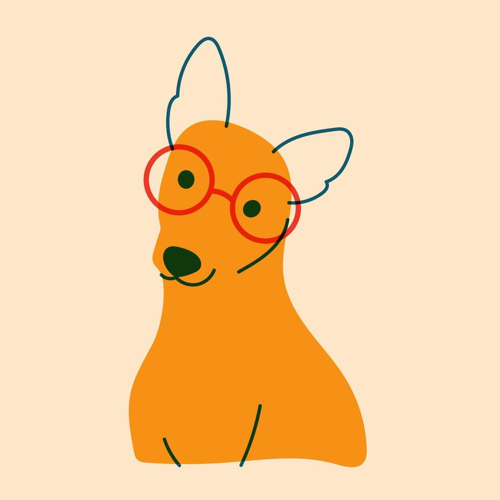 Dog, puppy in glasses. Avatar, badge, poster, logo templates, print. illustration in a minimalist style with Riso print effect. Flat cartoon style vector