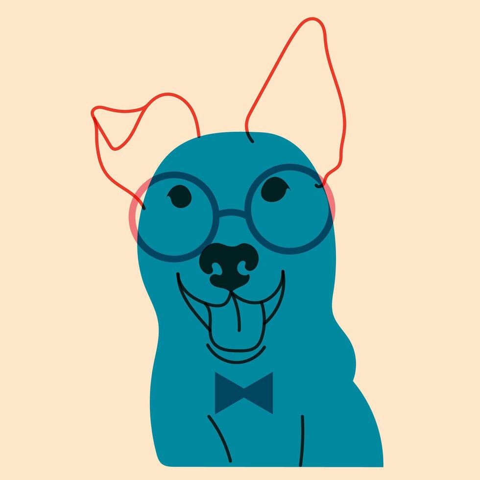 Dog, puppy in glasses. Avatar, badge, poster, logo templates, print. illustration in a minimalist style with Riso print effect. Flat cartoon style vector