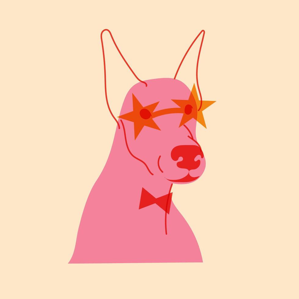 Dog, puppy in glasses. Avatar, badge, poster, logo templates, print. illustration in a minimalist style with Riso print effect. Flat cartoon style vector