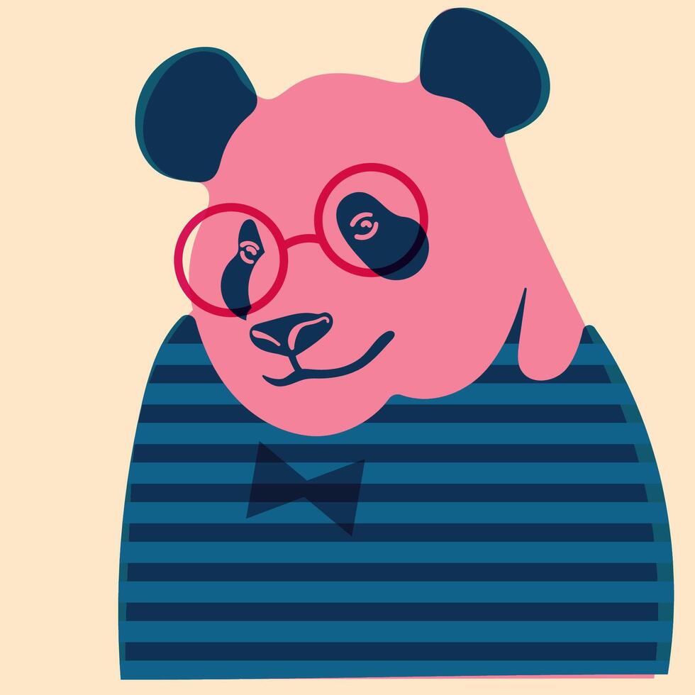 Panda in glasses. Avatar, badge, poster, logo templates, print. illustration in a minimalist style with Riso print effect. Flat cartoon style vector