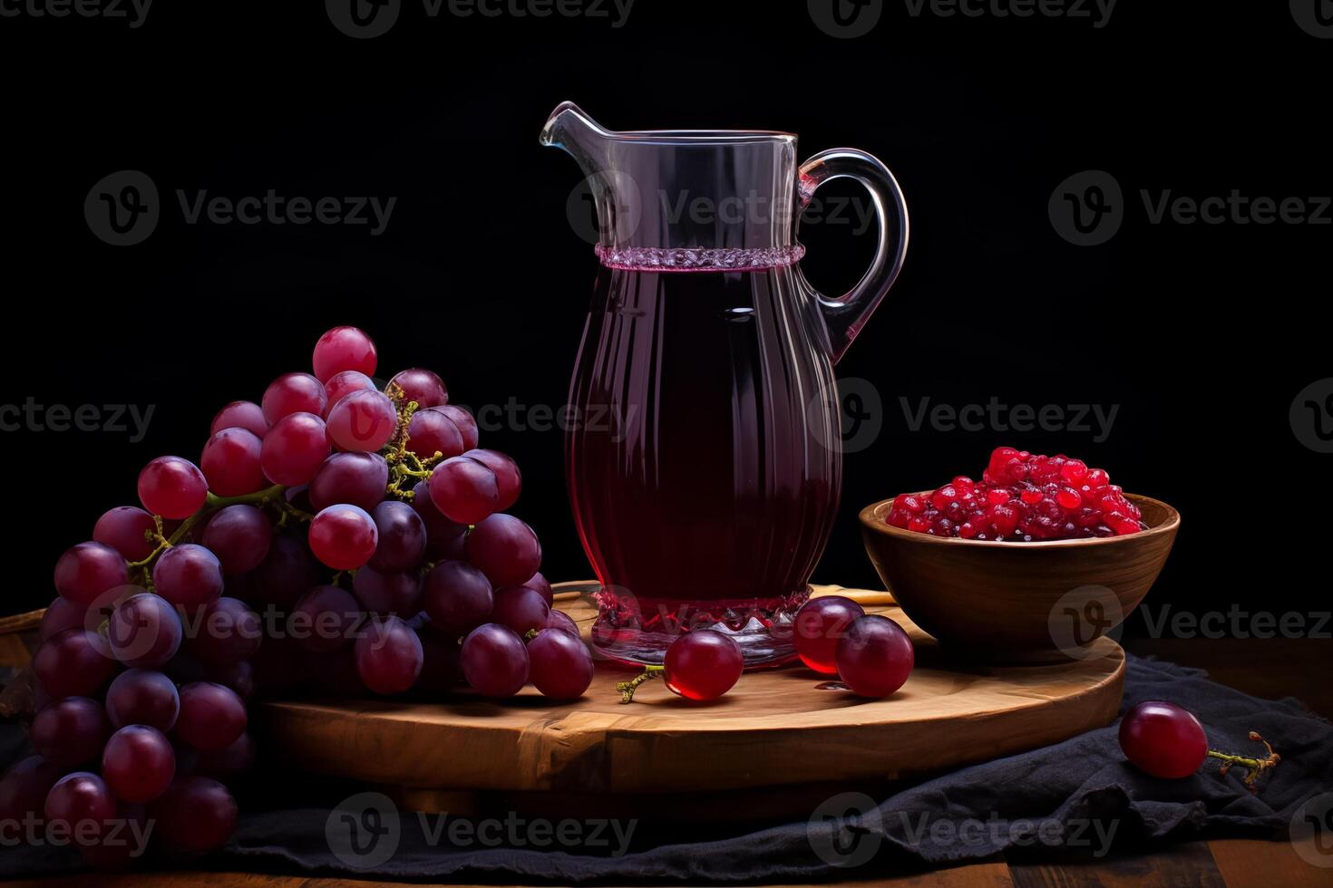A refreshing glass of grape juice with ice cubes, set against a sunny background photo