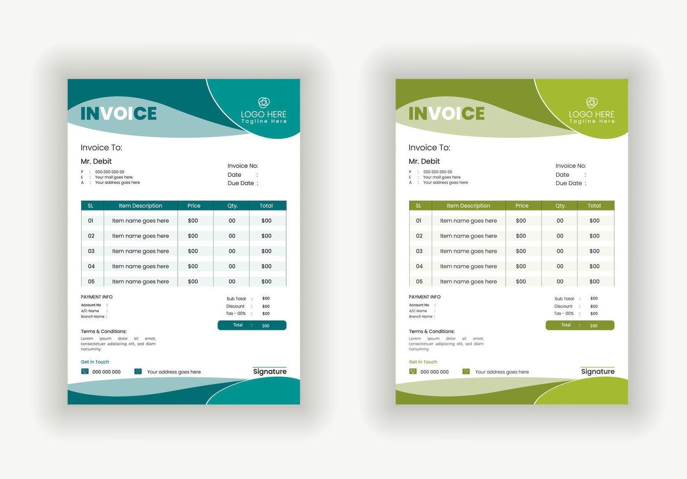 Professional and Corporate business invoice template design vector