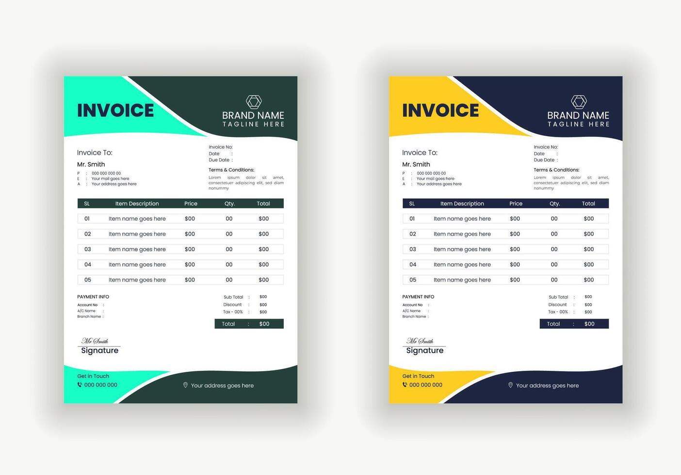 Professional and Corporate business invoice template design vector