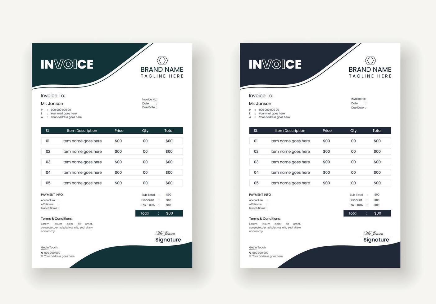 Professional and Modern business invoice template design vector