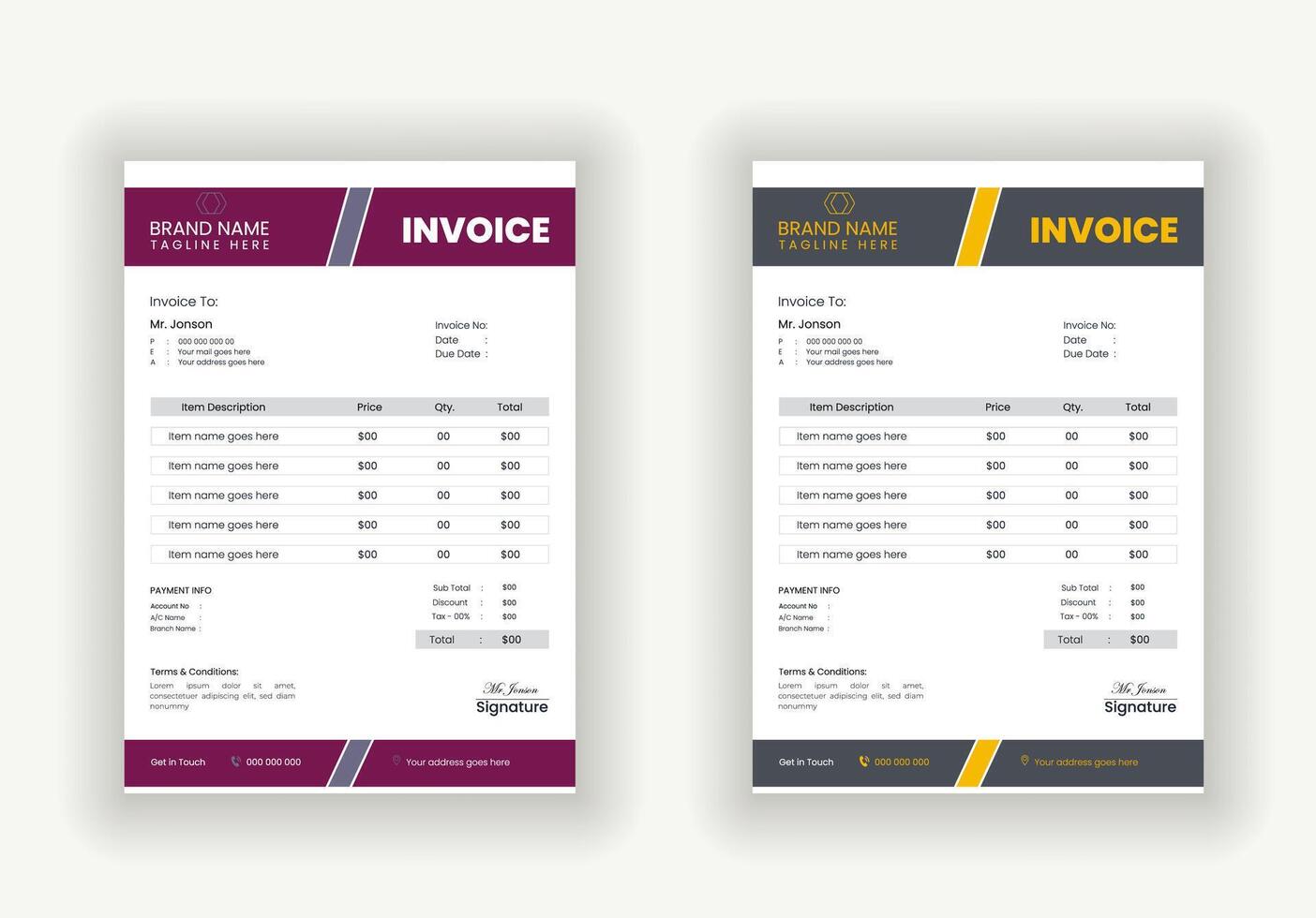 Professional and Modern business invoice template design vector