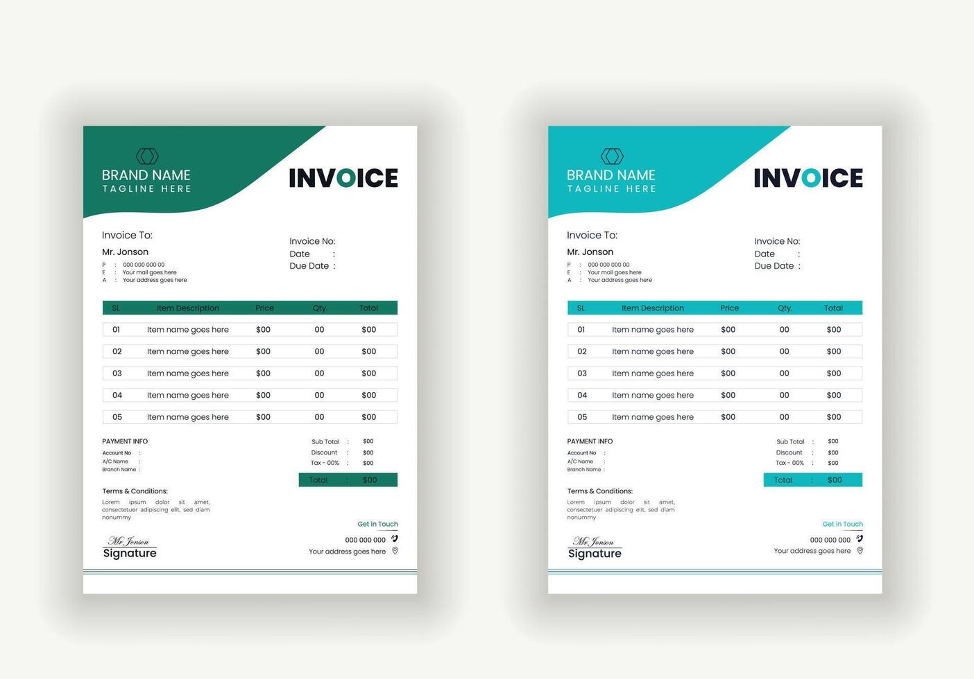 Professional and Corporate business invoice template design vector