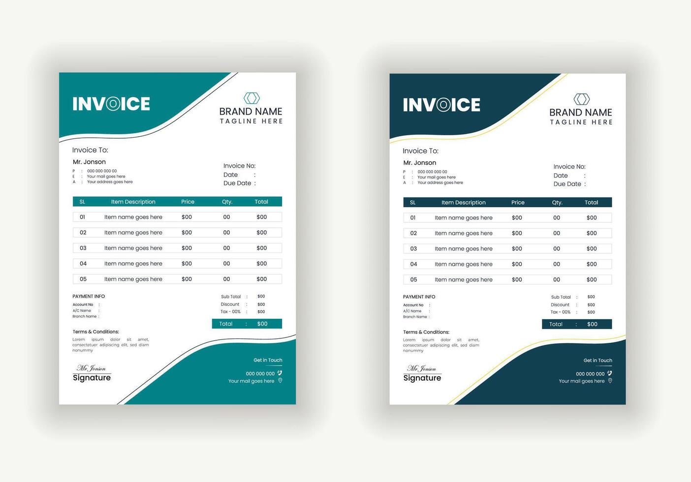 Professional and Modern business invoice template design vector