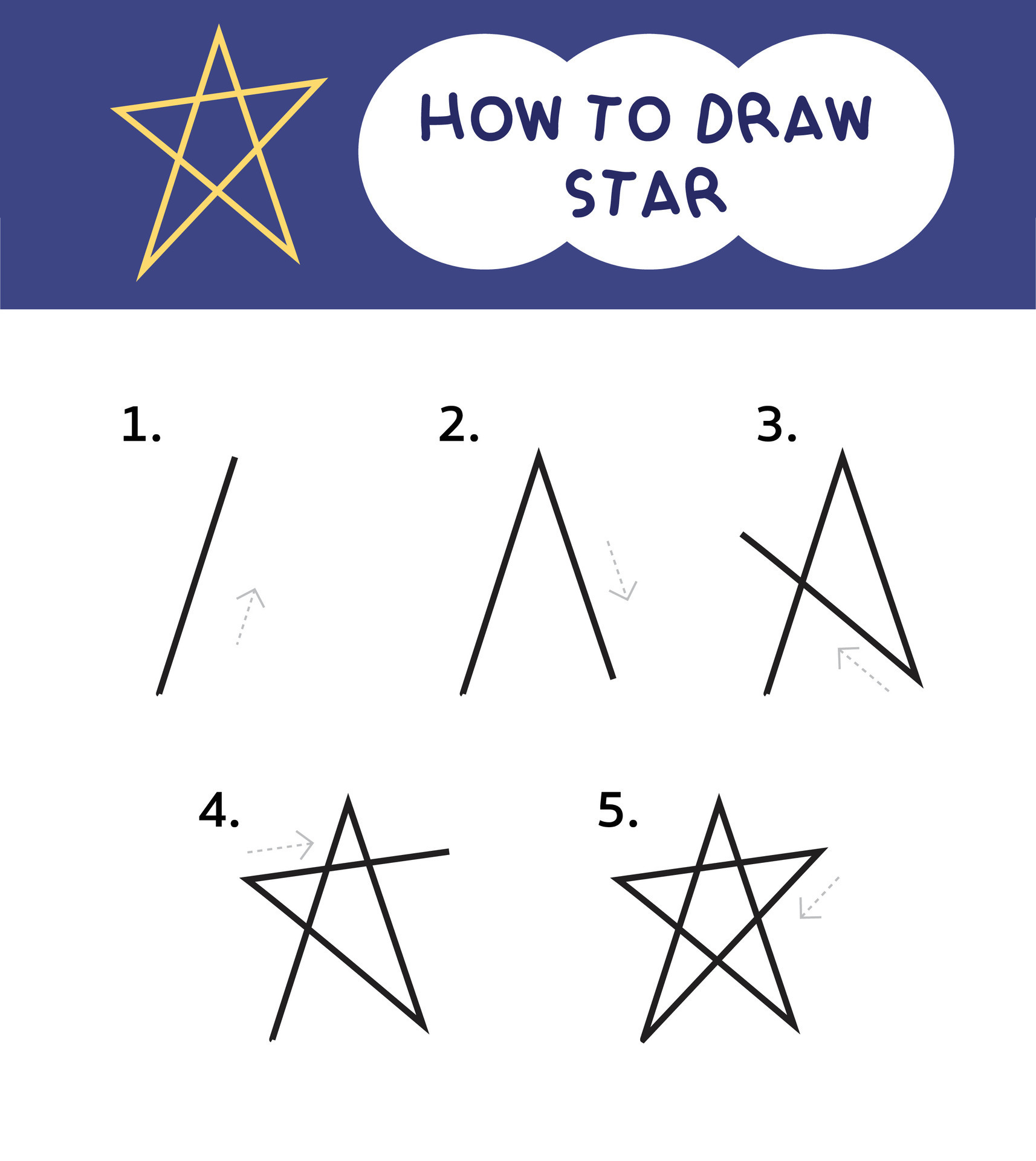 How to draw star step by step for learning, kid, education and coloring ...