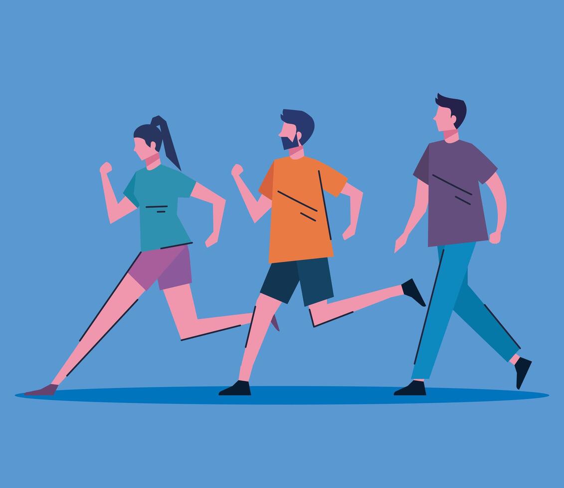 young people running and walking characters vector