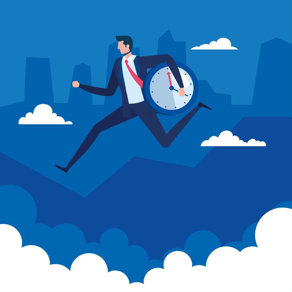 elegant businessman worker running with watch character vector