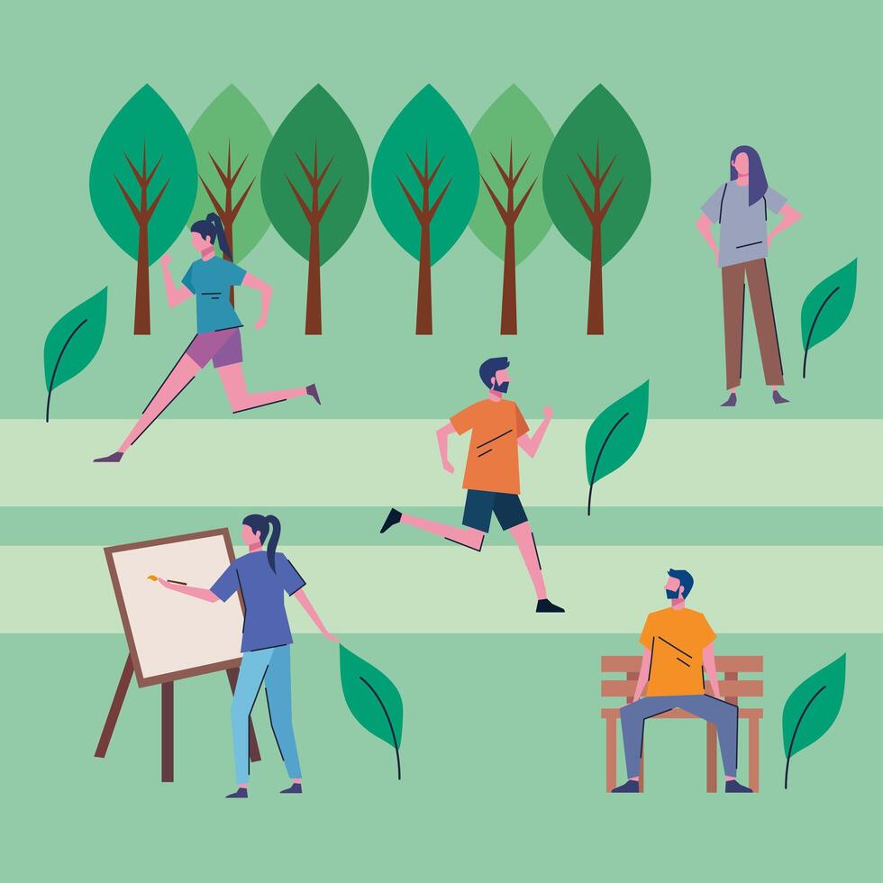 young people practicing activities in the park vector