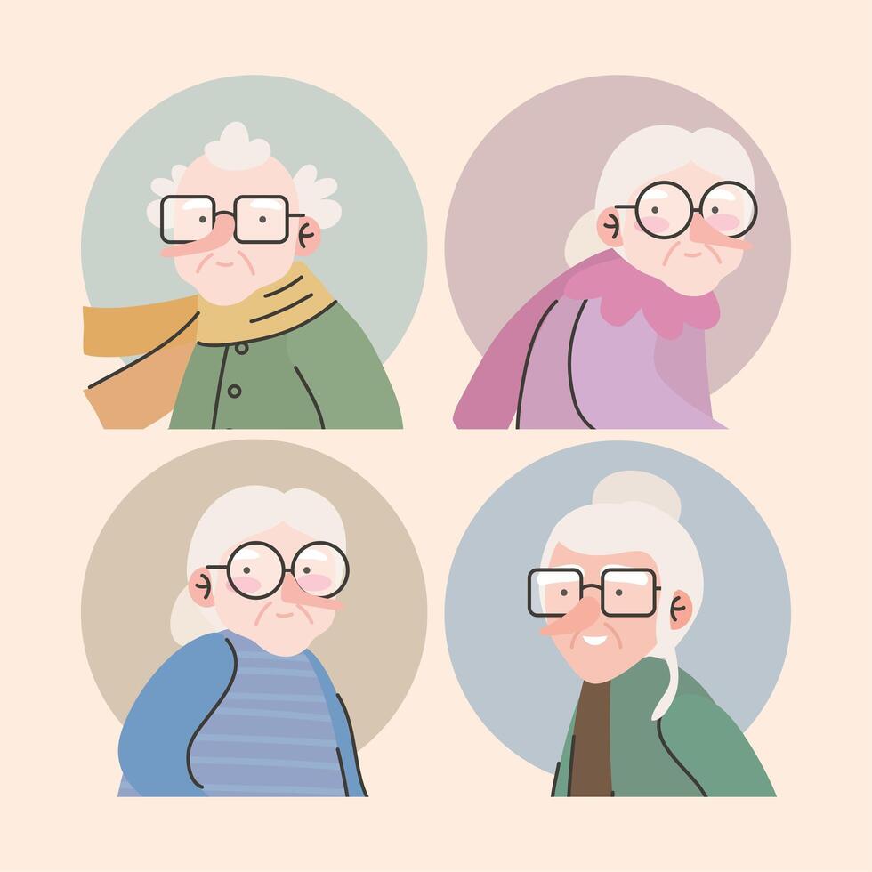 group of four grandparents avatars characters vector