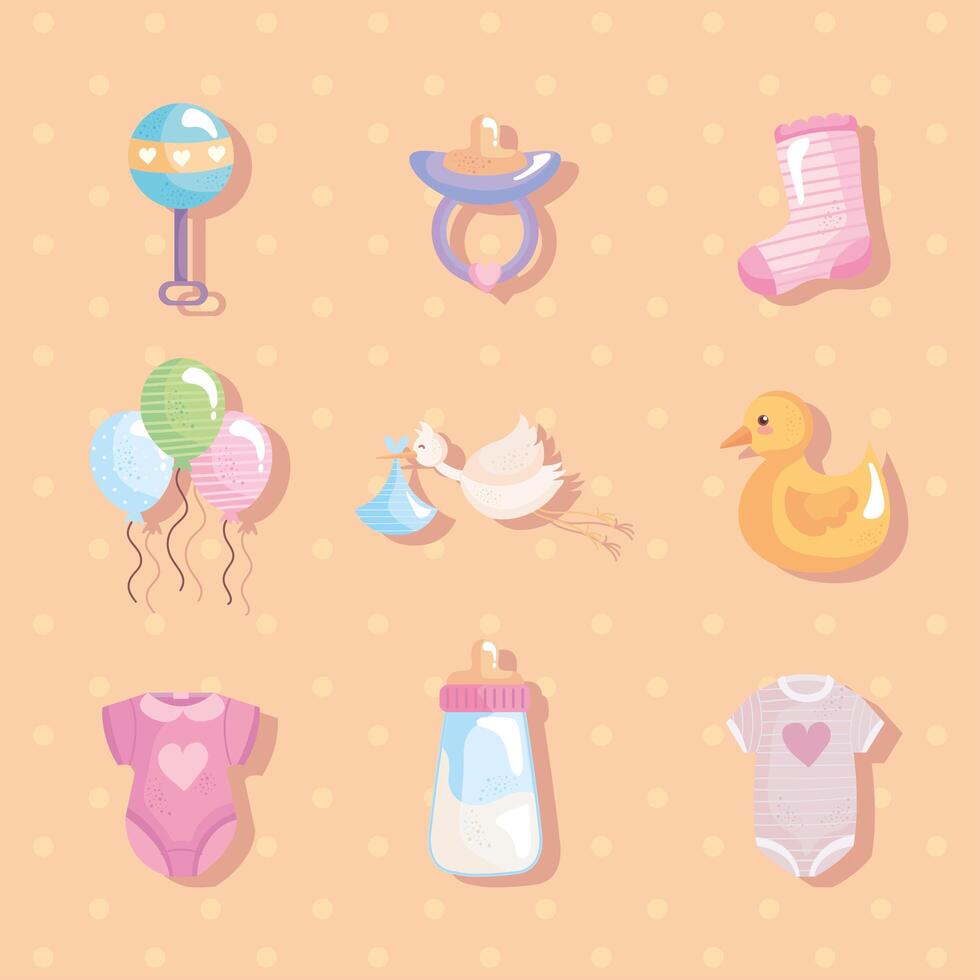 bundle of nine baby shower set icons vector