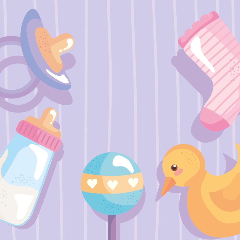 bundle of five baby shower icons around vector