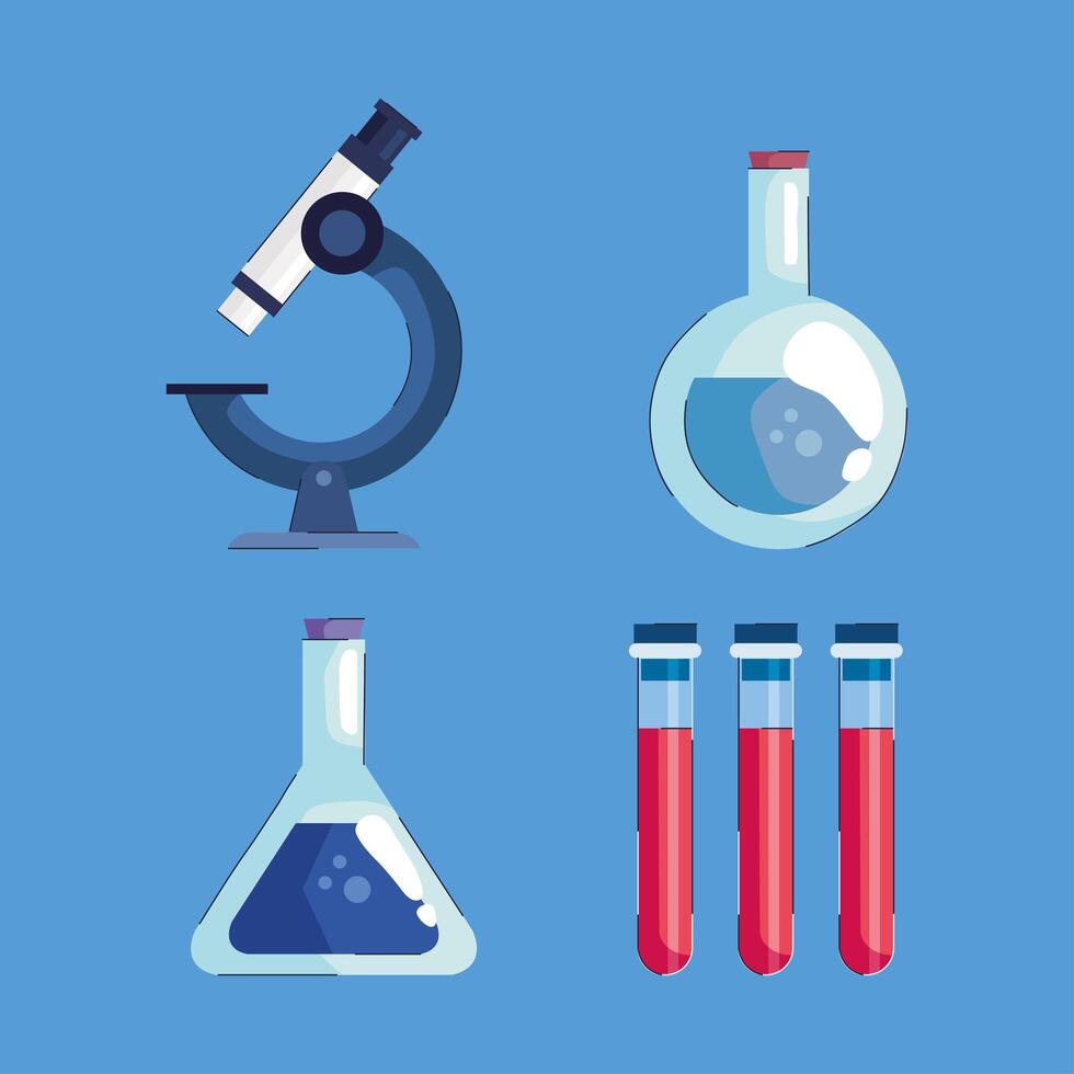 bundle of four laboratory set icons vector