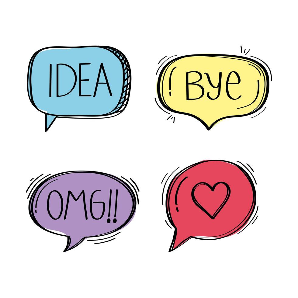 speech bubbles with social media doodle style icons vector