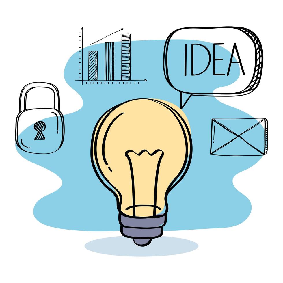 bulb with doodle style set icons vector