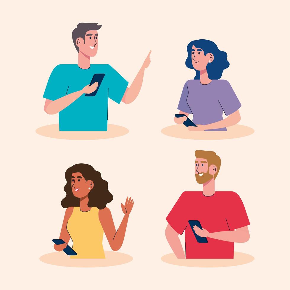 persons community using smartphones characters vector