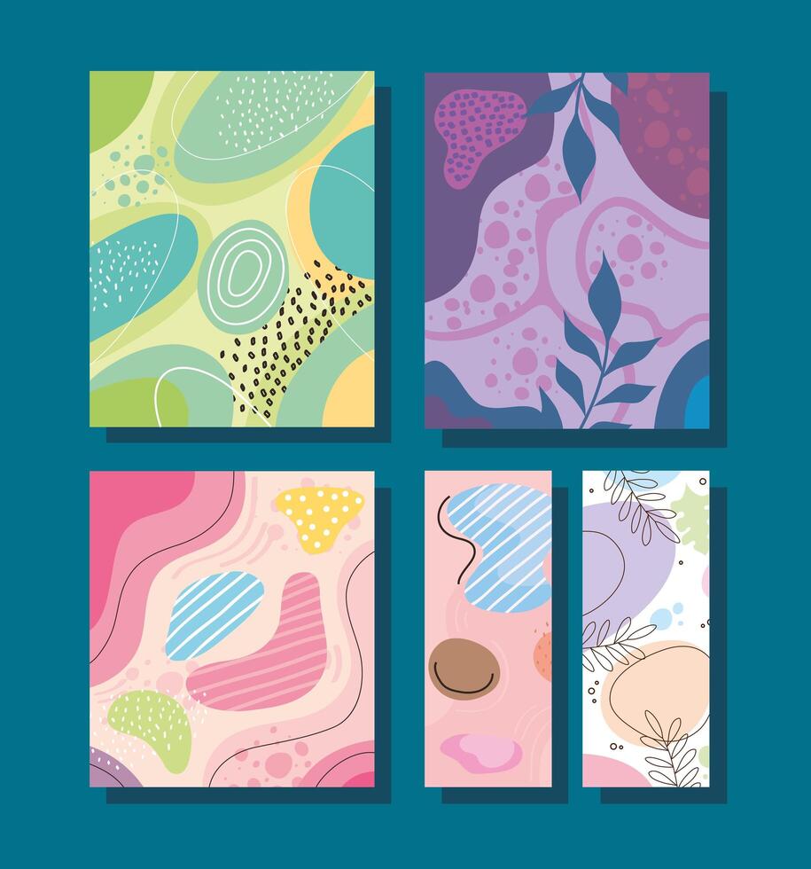 five abstracs organics set backgrounds vector
