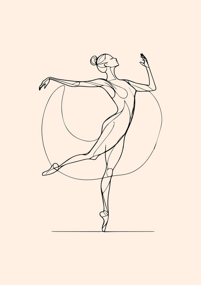 a graceful ballerina captured in a continuous line drawing. This minimalist illustration features a ballerina in a flowing pose, showcasing the beauty of dance through clean, vector