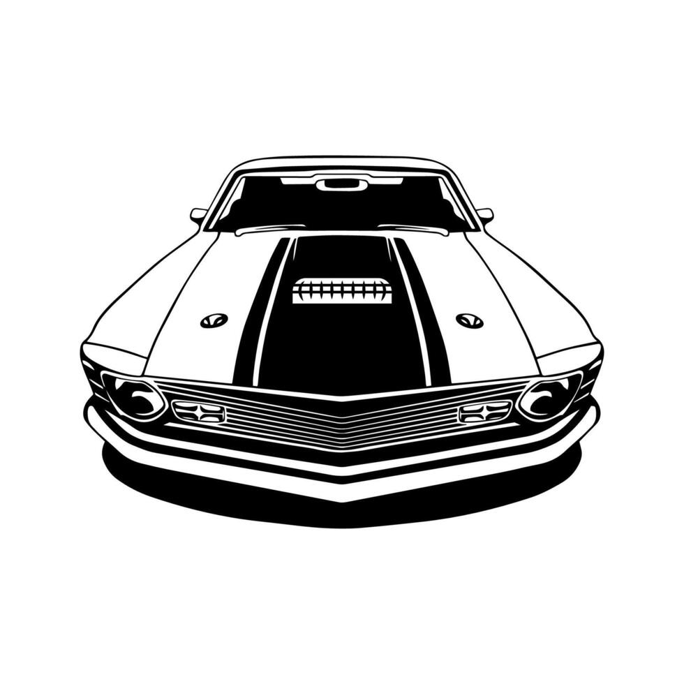 Front view classic car illustration,Black and white car for conceptual design vector
