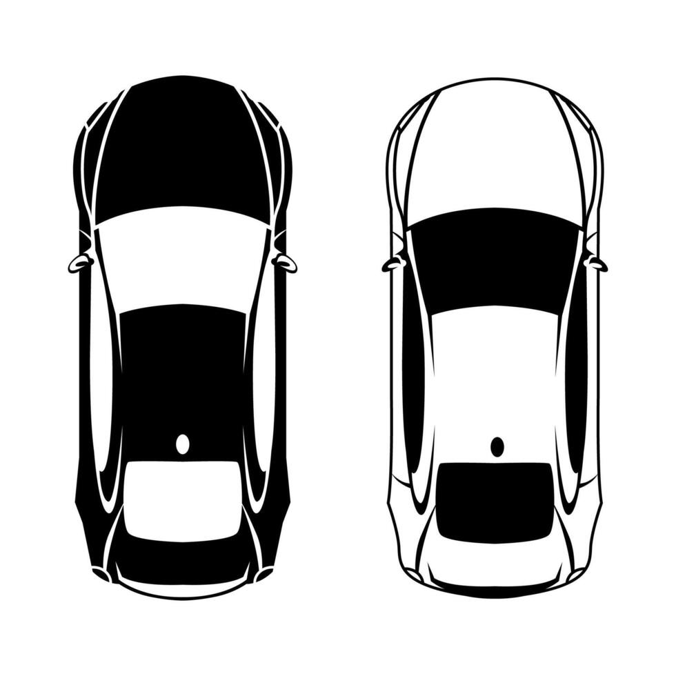 Black and white car, top view, silhouette vector