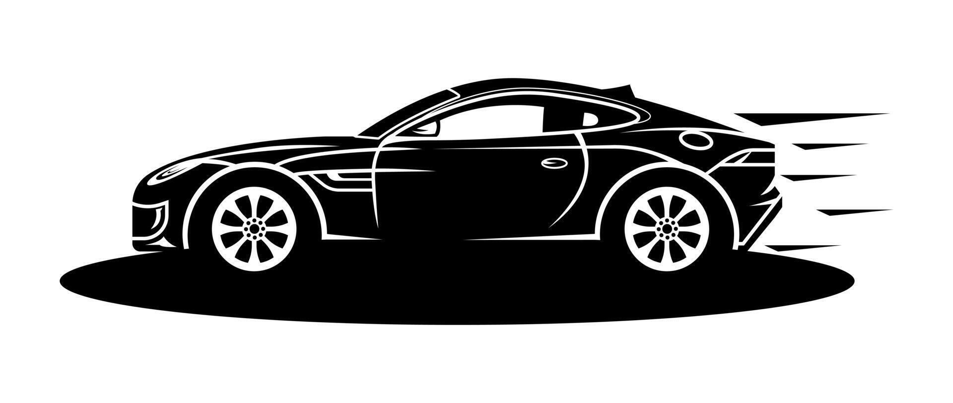 Black and white car, Monochrome Silhouette, side view vector