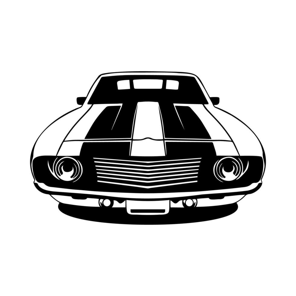 Front view classic car illustration,Black and white car for conceptual design vector