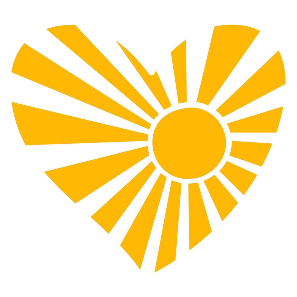 Yellow sunburst heart shape on a white background, stylized graphic design. Hand drawn trendy flat style isolated. Concept of love, warmth, and positivity illustration vector