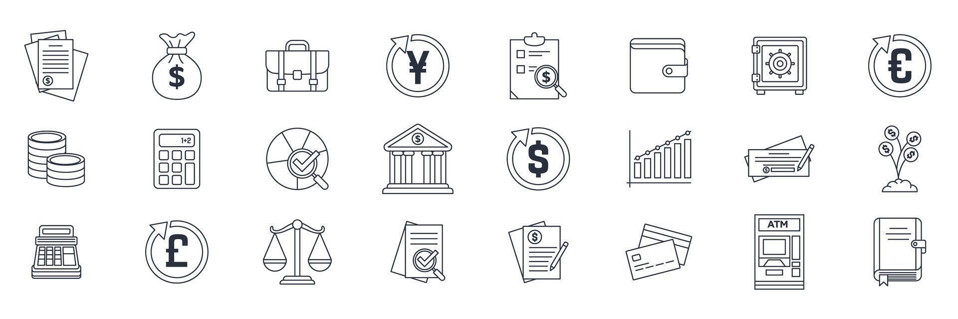 accounting icons set, Included icons as Audit, pie chart, Dollar Sign, Investment and more symbols collection, logo isolated illustration vector