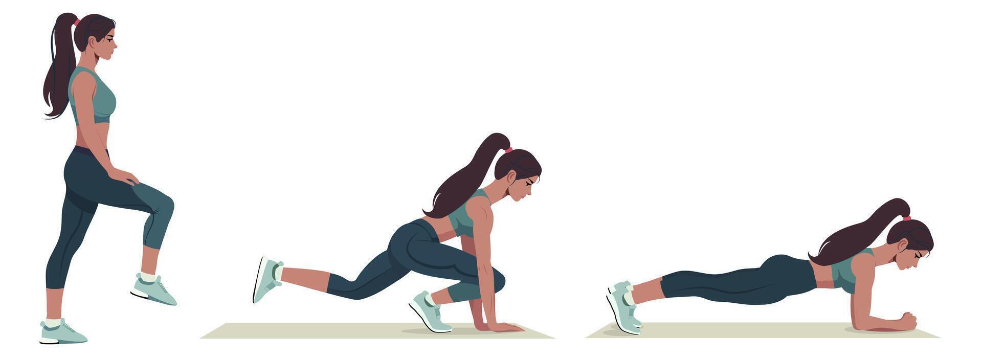 illustration Set of girls doing fitness on a white background. vector