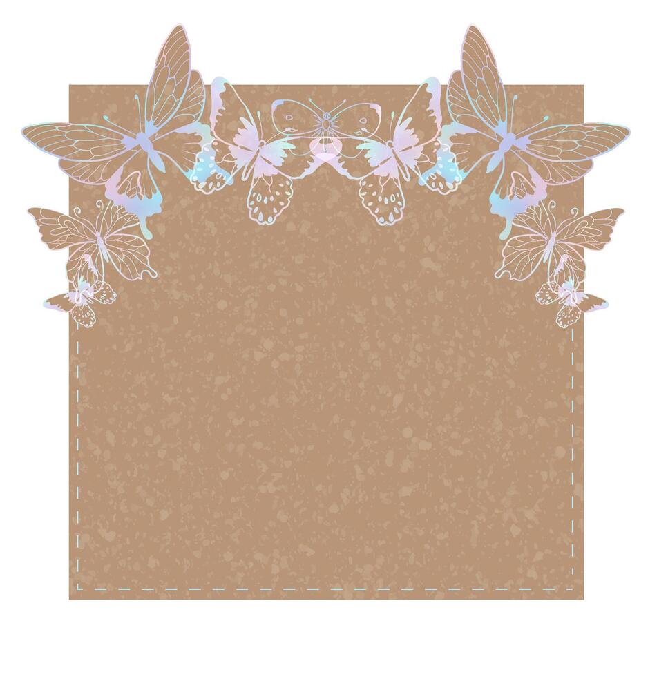 Craft Paper Note list with texture and Butterflies. Sheet template for notebook with metallic decor extending beyond the sheet. Scrapbooking, printing and gift label vector