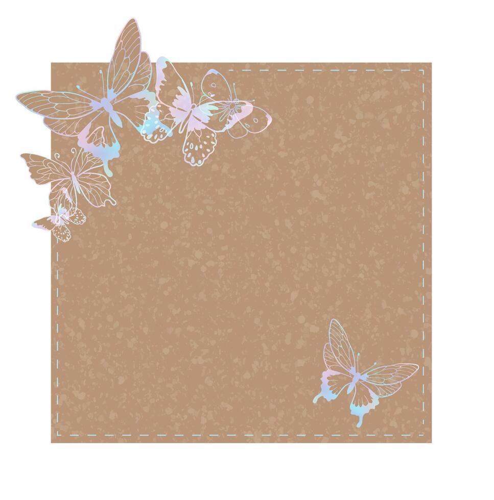 Craft Paper Note list with texture and Butterflies. Sheet template for notebook with metallic decor extending beyond the sheet. Scrapbooking, printing and gift label vector