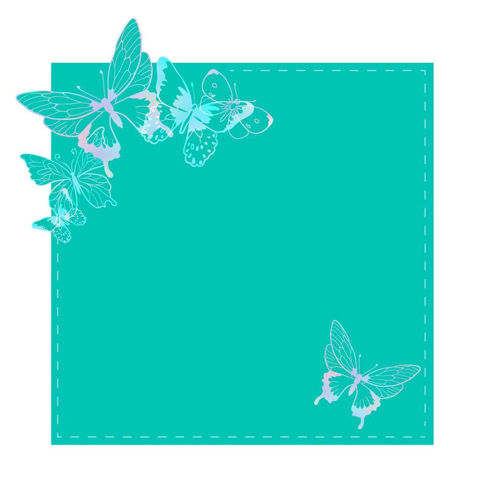 Square Paper Note list with texture and Butterflies. Sheet template for notebook with metallic decor extending beyond the sheet. Scrapbooking, printing and gift label vector