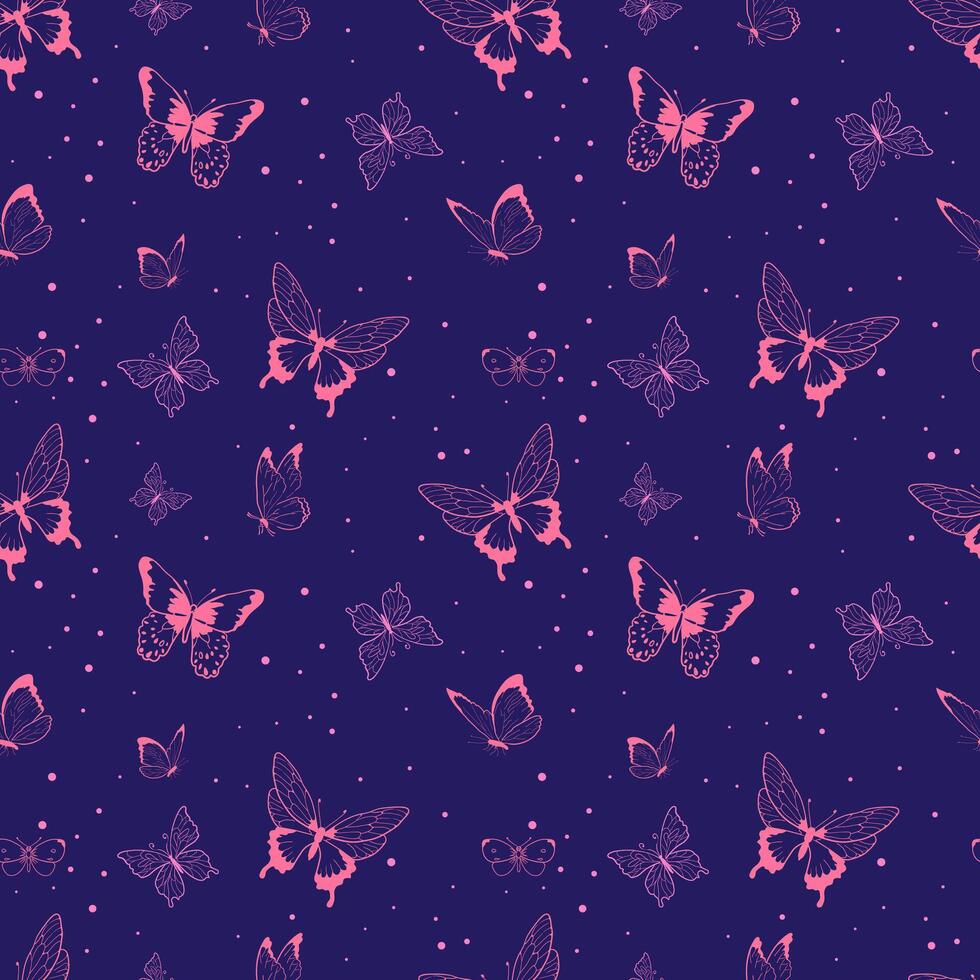 Seamless Navy blue and pink butterfly for fabric pattern or gift wrapping paper. Cute minimalistic design copy past vector