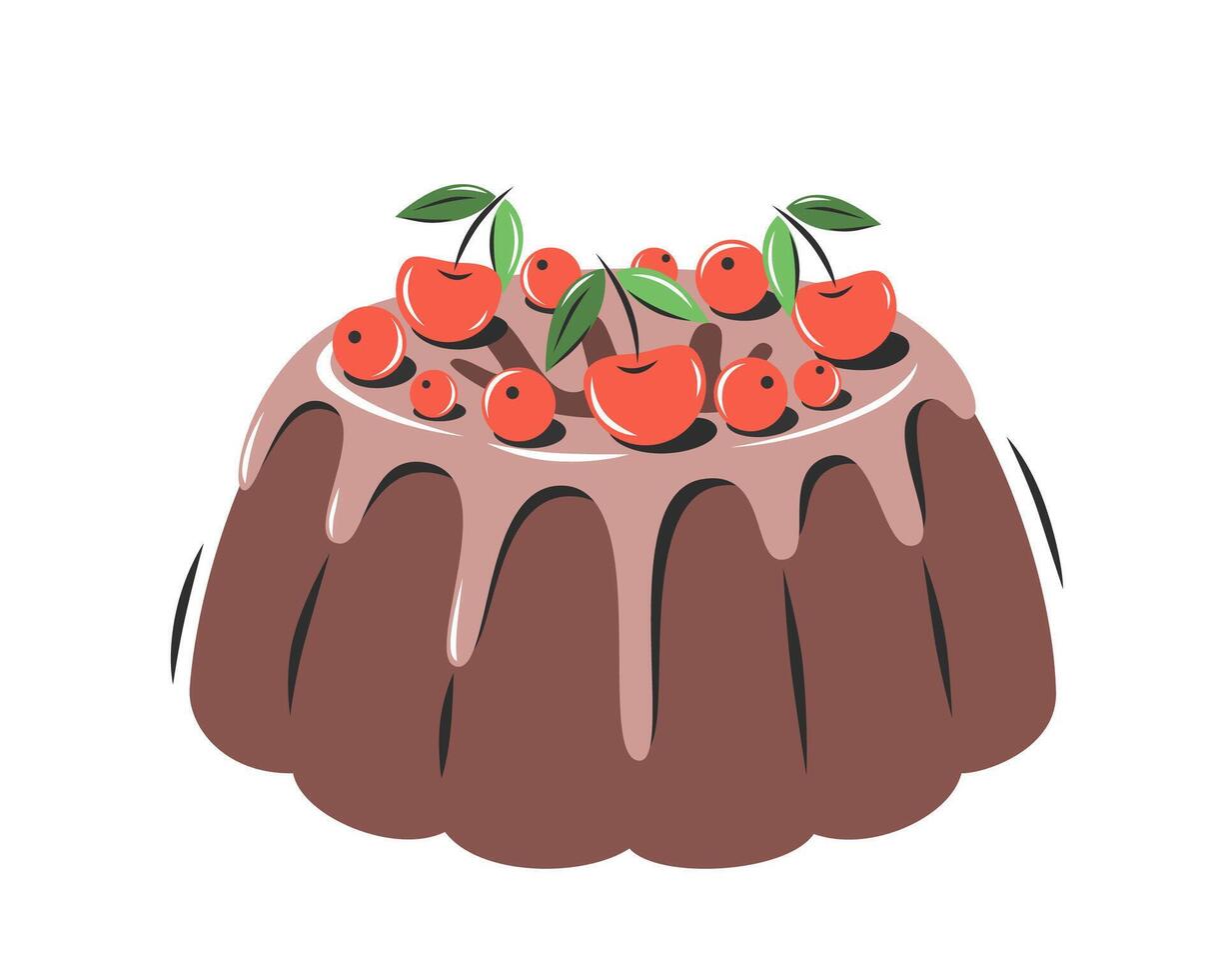 Cake and berries. illustration for logo, menu, recipe book, baking shop, cafe, restaurant. vector